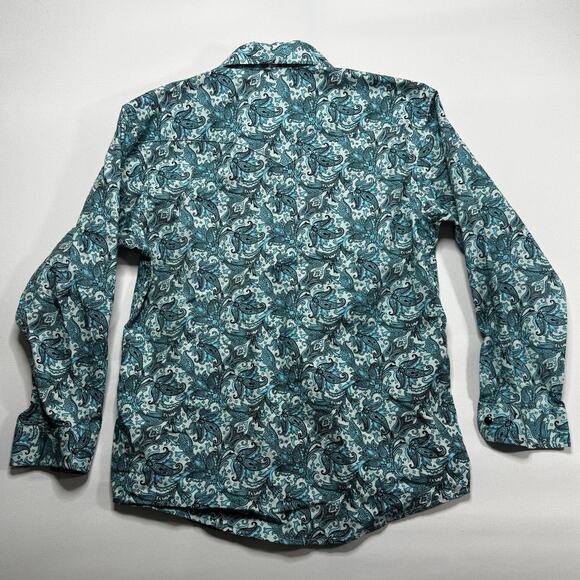 Rock & Roll Denim Youth Boys Modern Fit Blue Paisley Pearl Snap Shirt - Size L - Picture 2 of 4